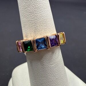 BOMB PARTY CANDYLAND UNICORN SIE 6 RING RBP2241 MULTI COLOR CZ ROSE GOLD